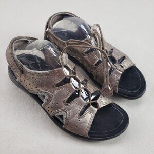 Ecco Jab Toggle Leather Sandal Womens 7 Silver Hook & Loop Adjustable Bungee